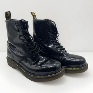 Dr. Martens Black Lace-Up Boots Patent Leather Size US W 7/ US M 6   1460W